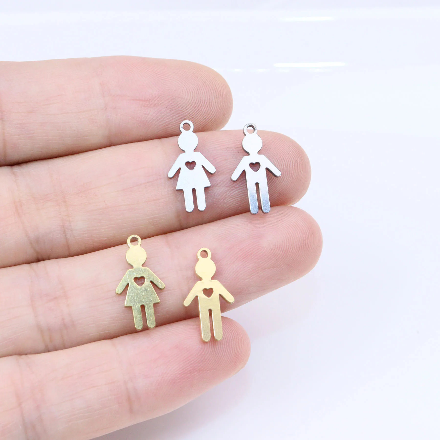 

10pcs Wholesale Stainless Steel Lovely Girl Boy Charms DIY Anklets Earrings Bracelets Unfading Colorless 2 Colors