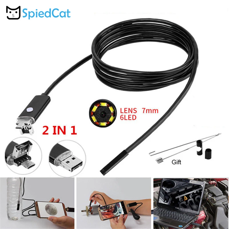 SPIED CAT Mini 7mm lens 6LED 2in1 10m Soft Cable Endoscope Camera Snake inspection Pipe micro USB For Android Phone PC Window