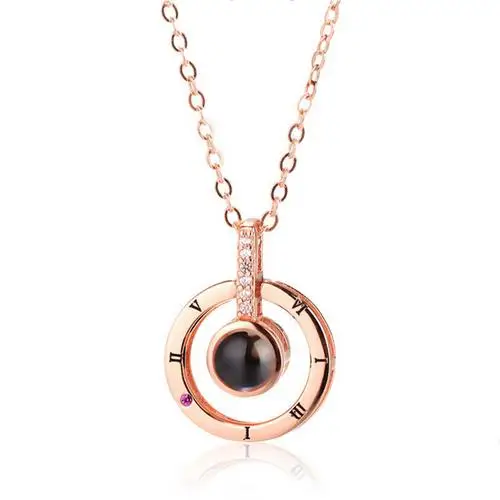 HOT Rose Gold&Silver 100 languages I love you Projection Pendant Necklace Romantic Love Memory Wedding Necklace Ring For Gifts - Цвет: D Gold