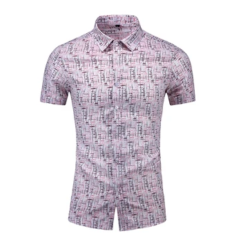 

Casual Beach Party Social Dress Shirt Men Blouse Stripe Short Sleeve Plaid Shirt For Men Black Red light blue Summer