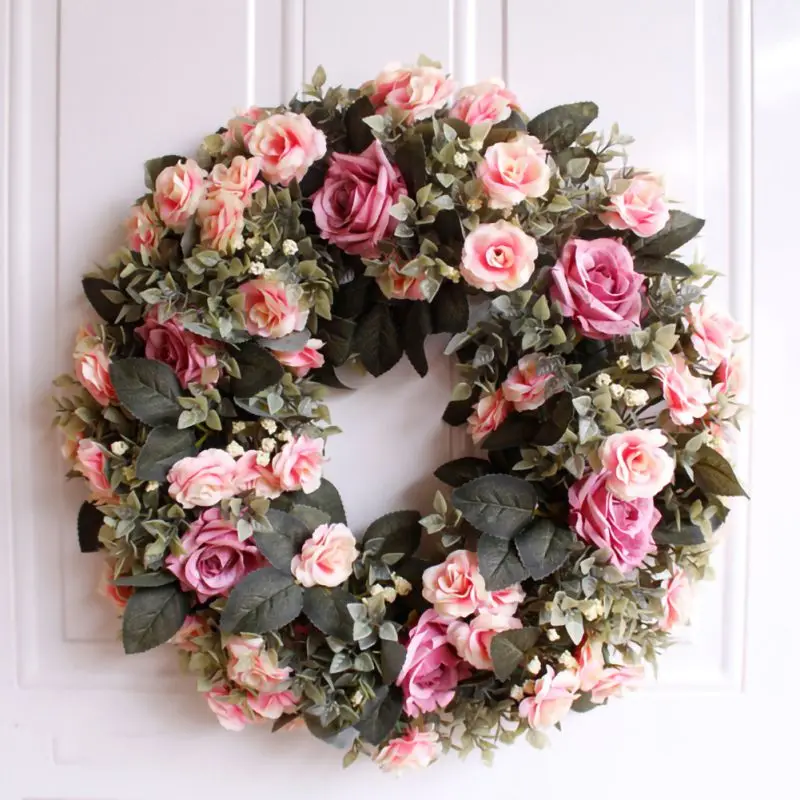 

Environmental Artificial Rose Flowers Beautiful Floral Loop Home Decor Wedding Party Wreath Round Shape Home Decoration