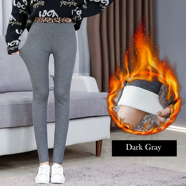 dark gray Новые модные женские теплые обтягивающие штаны осень зима Высокая эластичность леопардовая Талия Толстые Ребра бархат размера плюс женские леггинсы - Цвет: dark gray