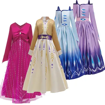 

Multicolor Hot 2020 Child Elsa Anna Halloween Dress Girl Sling Long Sleeve Puffy Birthday Party Princess Show Dress