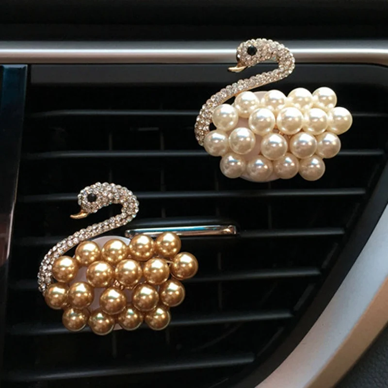Pearl-encrusted swan car outlet perfume clip car aromatherapy air freshener interior accessories decorative girl gifts Pearl-encrusted swan car outlet perfume clip car aromatherapy air freshener interior accessories decorative girl gifts