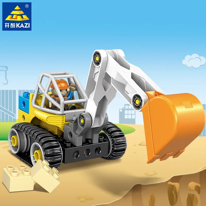 

City Engineering Excavator Large Particle Building Blocks Sets LegoINGLs Duplo Technic Early Eucation Bricks Toys for Children
