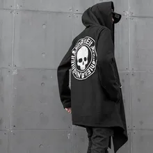 Осенне-зимний мужской длинный Тренч в стиле панк с принтом черепа в стиле хип-хоп плащ с капюшоном Мужская Готическая винтажная куртка Повседневный Кардиган