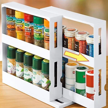 

Multi-Function Two Layer Spice Jar Holder Multi-Function Home Kitchen Spice Bottle Storage Shelf Rack Seasoning Organizer