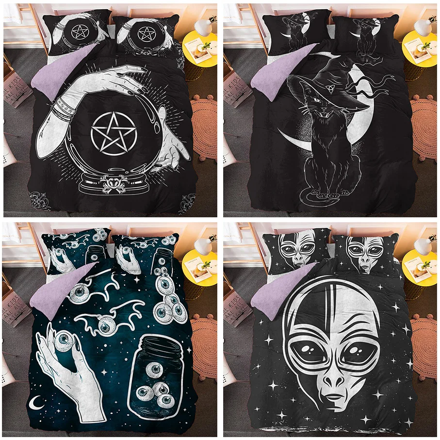 

Прямая поставка, роскошный комплект постельного белья 3D, черно-белые наборы одеял с узором, Королевский, большой размер, богемный, домашний декор