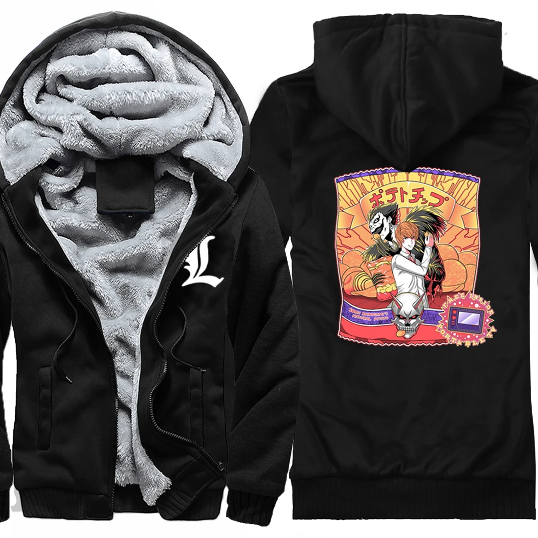 

Death Note Cartoon Print Fleece Jacket Hooded Coat Mens Winter Warm Zipper Jackets 2020 High Quality Brand Tracksuits Sweatshirt