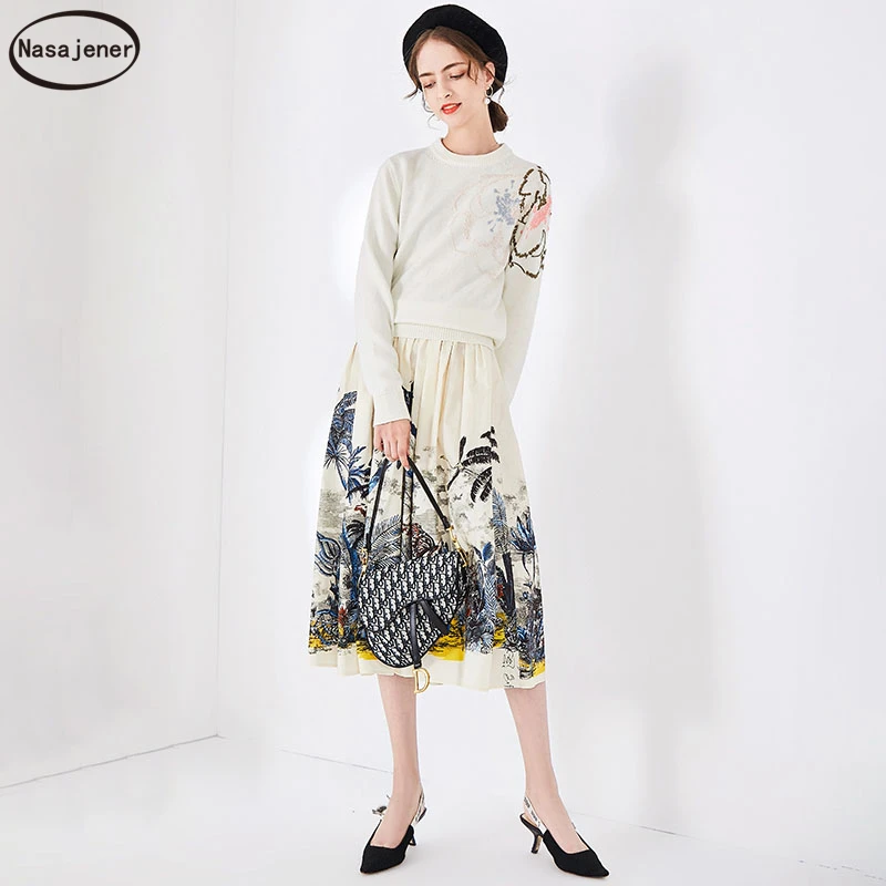 

2020 Early Spring New Runway Fashion Retro Chic Wild Loose Wool Embroidered Long Sleeve Female Round Neck Pullover Sweater