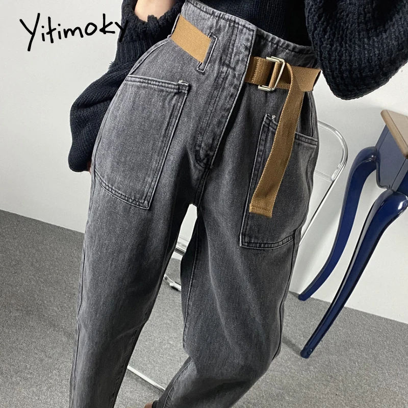 Yitimokyt fajas de vaqueros de la mujer 2021 primavera y otoño Han Feng nuevo pantalones Harem pantalones de cintura alta recto y Denim de algodón holgado