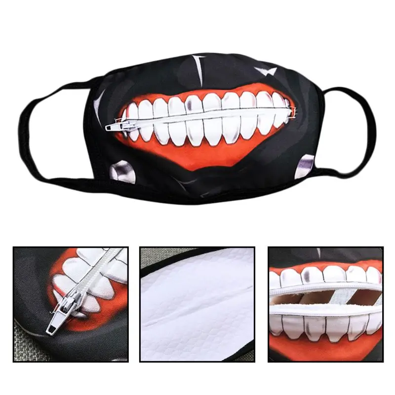 

Unisex Anime Anti Dust Mouth Mask Cartoon Zipper Teeth Print Cosplay Respirator