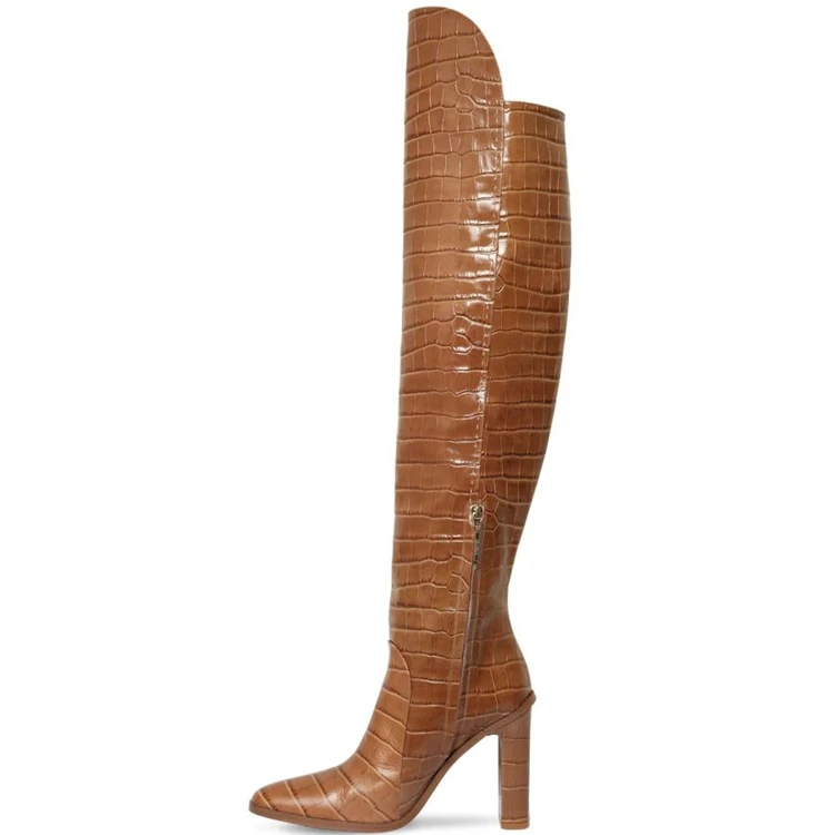 Prova Perfetto, женские зимние ботинки с узором «крокодиловая кожа», сексуальные ботфорты с острым носком, модная женская обувь, большой размер 43
