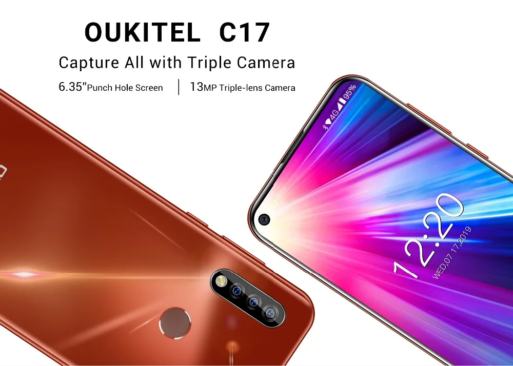 OUKITEL C17, 3 ГБ, 16 ГБ, Android 9,0, восьмиядерный смартфон, 6,35 дюйма, распознавание лица, отпечаток пальца, 3900 мАч, тройная камера, MT6763, 4G, мобильный телефон