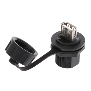 

USB 2.0 Female Panel Pass Connector Mount Socket Plug Waterproof IP67 With Cap