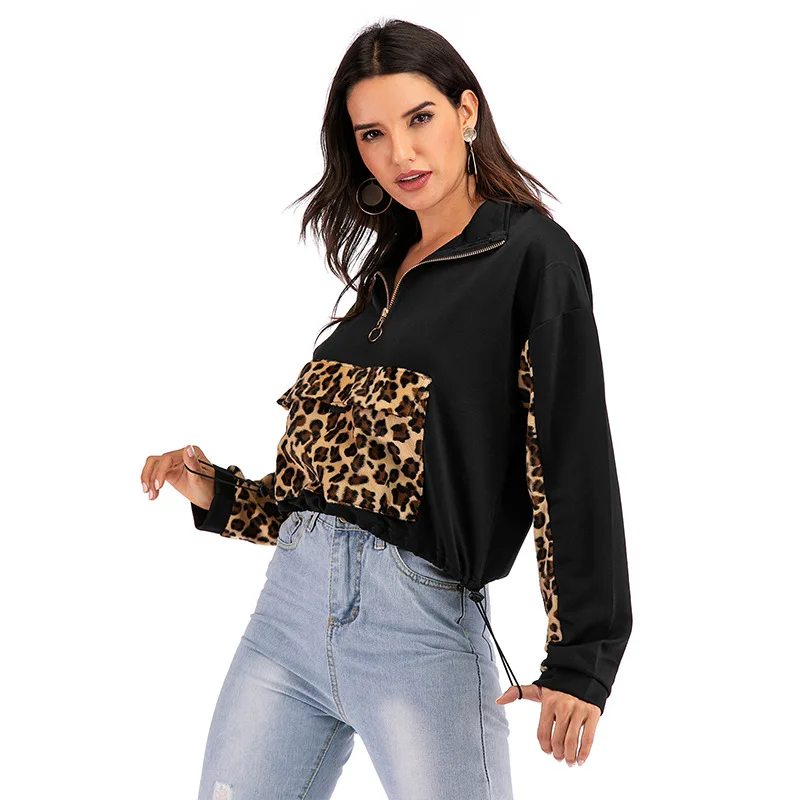 low cost  Jelics Fashion Streetwear Sexy Leopard Patchwork Casual Jacket Women Pullover Coat Basic Jacket Out