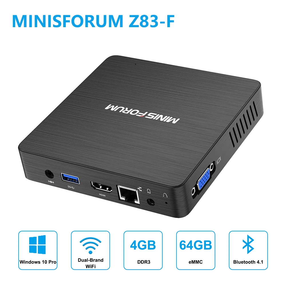 Мини ПК MINISFORUM Windows 10 Pro Intel Atom 4 ГБ 64 HDD 4K медиаплеер 2 4G и 5 8G Wi Fi BT4.1 компьютер