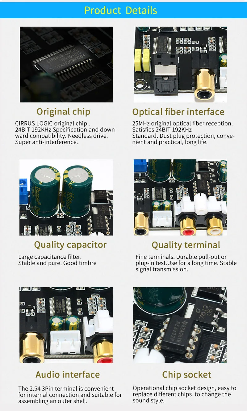 24BIT192KHz, SPDIF, fibra óptica, placa DAC, para amplificador doméstico
