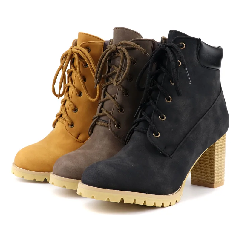 Odetina/Модные женские ботильоны на высоком массивном каблуке со шнуровкой повседневные ботинки на толстом каблуке с круглым носком Зимняя обувь Большие размеры 48