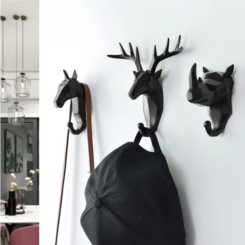 1pc Deer Elephant Unicorn Rhinoceros Head Animal Resin Hook Clothing Display Racks Hook Coat Hanger Cap Room Decor Show Wall Bag