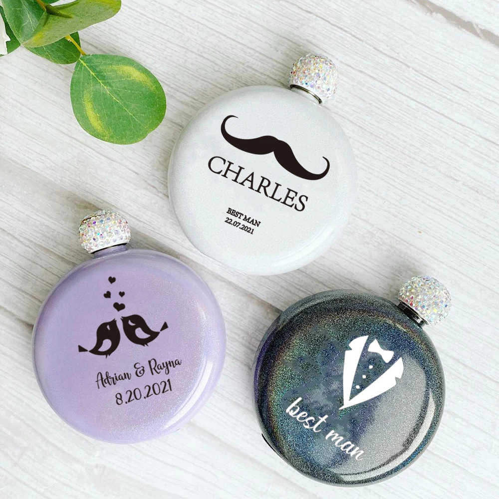

Personalized Hip Flask for Guests, Stainless Steel, Monogram Rhinestone, Wedding Gift, Hen Party, Custom Logo, Bridesmaid Gifts