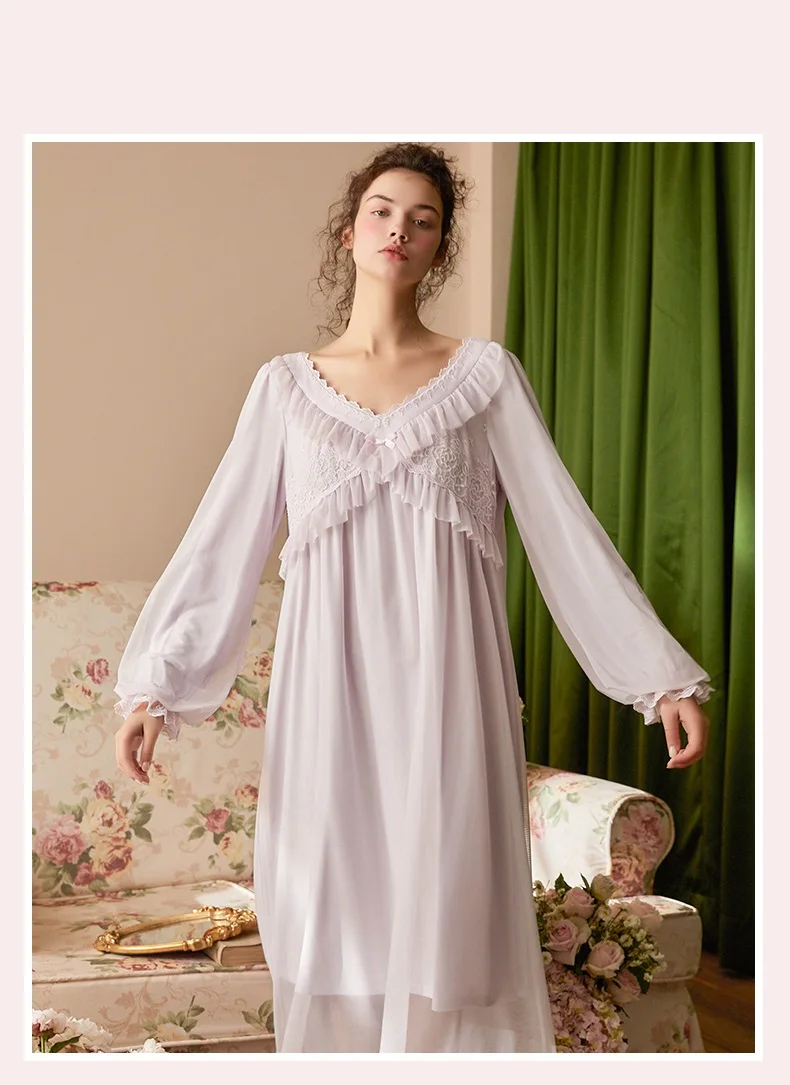 Waliicorners Autumn Lace Women Long Sleeve Night Dress Nightgown Vintage Nighty Sweet Nightdress 3 H290bf5da8fe940139dd011a16dba8f3aX
