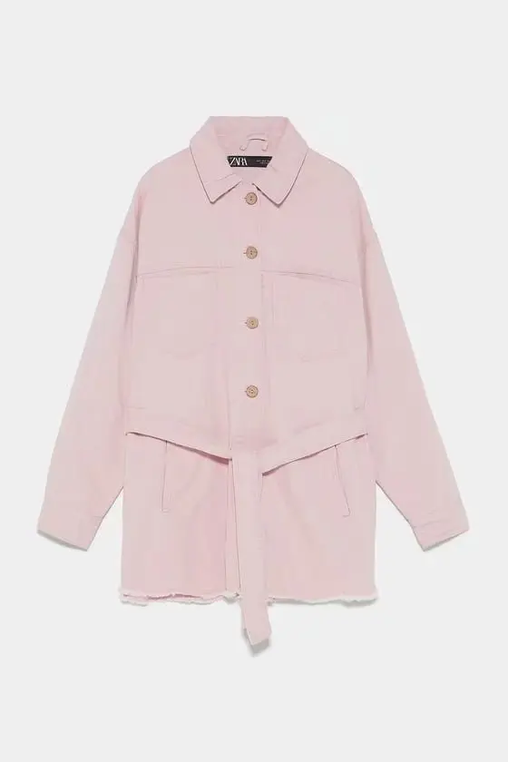 

Mm81 WOMEN'S Dress Army Green Pink with Belt Windproof Jacket