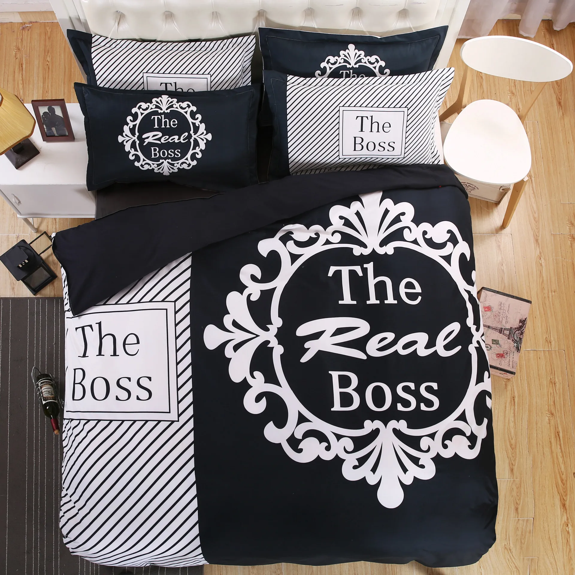 

Big Boss Black N White His Her Valentine Bedding Set Duvet Cover Pillow Case King Queen Size Bed Linen Set