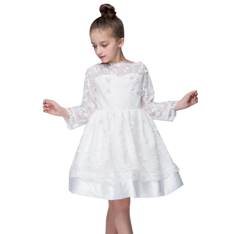 

Dress Autumn Winter Long-sleeved Dress For Girl White Wedding Flower Princess Dresses