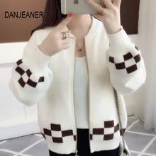 DANJEANER Kintted Cardigan Women O Neck Lantern Sleeve Sweater Coat with Zipper Spring Autumn Warm Jacket Tops Jersey Mujer DANJEANER Kintted Cardigan Women O Neck Lantern Sleeve Sweater Coat with Zipper Spring Autumn Warm Jacket Tops Jersey Mujer