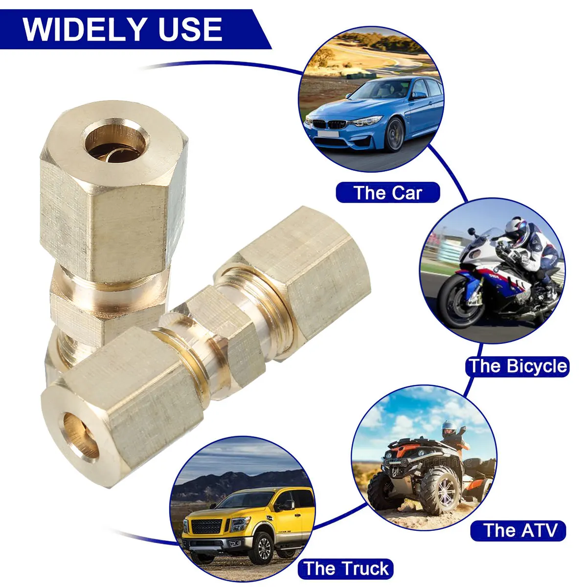 5pcs Brass Straight Reducer Compression Fitting Connector 3/16" OD Tube Hydraulic Brake Lines Union 33 x 10mm