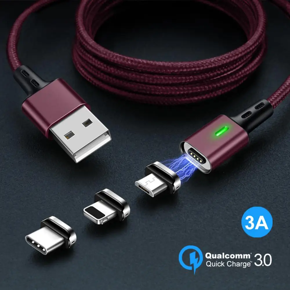 Магнитный usb кабель для iOS/Micro USB Type C 3A быстрой зарядки и передачи данных QC3.0 Android
