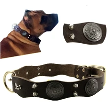

Pet Dog Rivet Collars High Quality Cow Leather Round Bullet Nail Studded Necklace Spiked Strap Punk Style Small Dogs Cat Collar