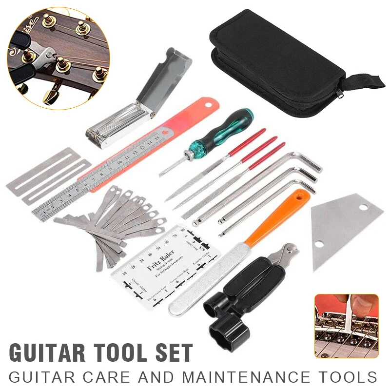

Guitar Tool Kit 3 In1 Guitar Winder Cutter Pin Puller String Organizer Screwdriver Hex Wrench Maintenance Tool Set Storage Bag