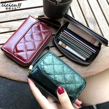 

New Genuine Leather Card Holder Women's Organ Credit ID Business Card Pocket Designer Purse Short Zipper Wallet Card for Women