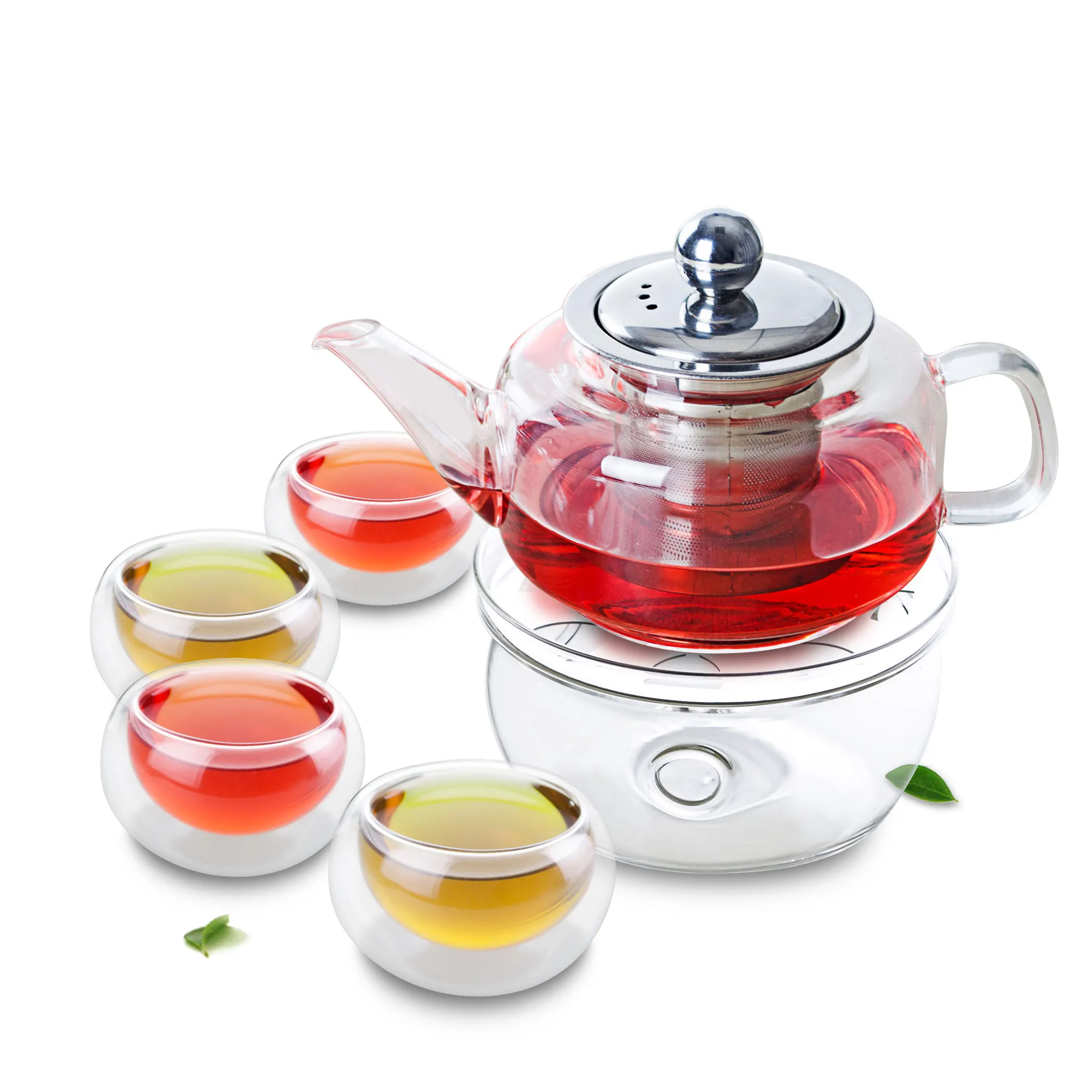 

Прозрачный стеклянный кофейник с фильтром из нержавеющей стали, подогревателем и маленькой чашкой из 4 шт.