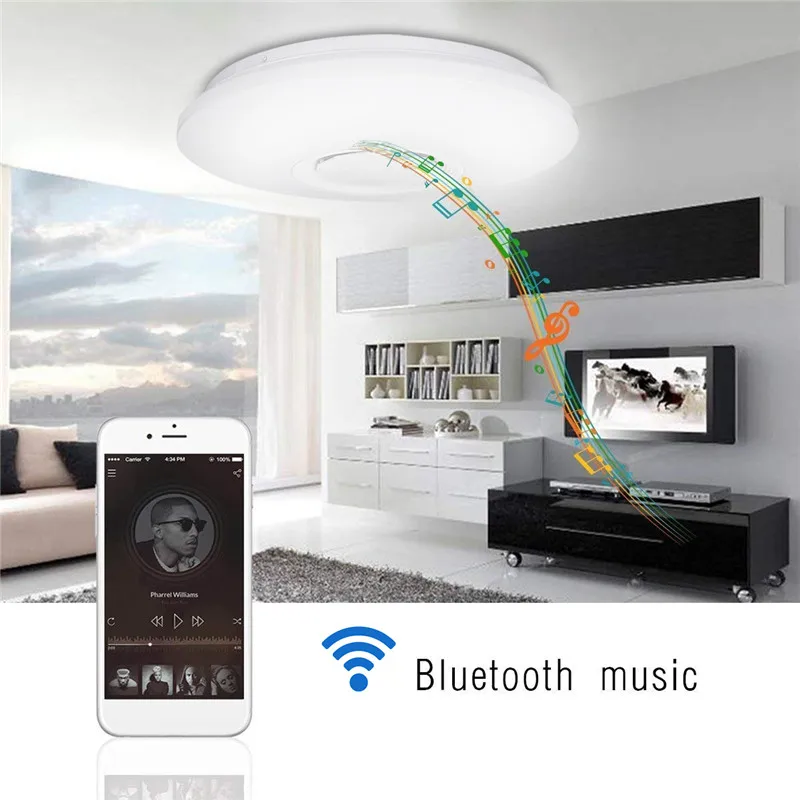 Современный потолочный светильник с bluetooth динамиком и пультом дистанционного