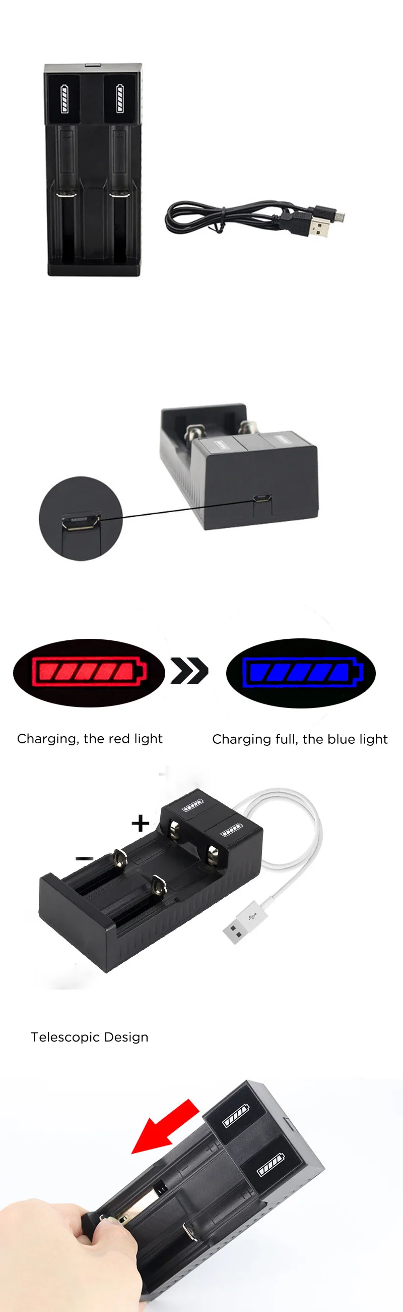 Bakeey 2 слота зарядное устройство 3,7 в/4,2 в микро USB быстрая зарядка зарядное устройство 18650 26650 14500 10440 литий-ионный аккумулятор зарядное устройство