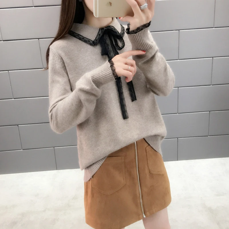 Kopen TIGENA Vrouwen Truien en Pullovers 2019 Herfst Winter Korwan Kawaii Leuke Kant Turn down Kraag Gebreide Trui Fmeale Jumper vrouwen