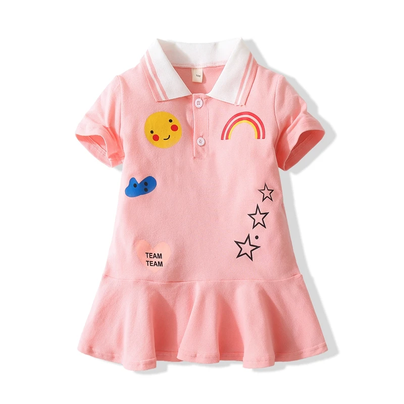 Kids Dresses Girls Baby 2022 New Summer Children's Lapel Short-Sleeved Embroidered Girl Princess Dress Pleated Clothes | Детская