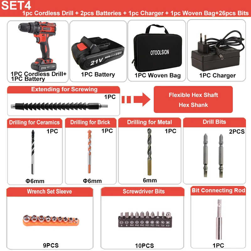SET4 (2 pc battery) 21 В аккумуляторная отвертка электрическая отвертка 45н. М 1.5ач Профессиональная ручная дрель многофункциональная мини-дрель для ремонта дома - Цвет: SET4 (2 pc battery)