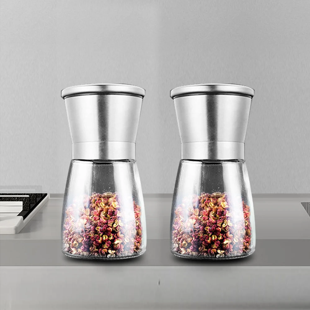 

Manual Salt and Pepper Grinder Set Stainless Steel Pepper Mills 2 PCS Spice Grinding Household Kitchen Tools Cooking Accessories