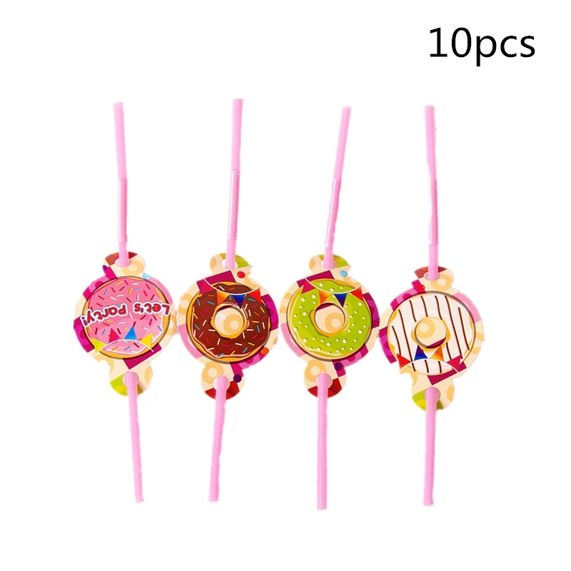 

Donut Theme Party Paper Straws 10PCS Tea Time Donuts Dessert Baby Kids Event Birthday Party Decorations Drinking Straw Supplies
