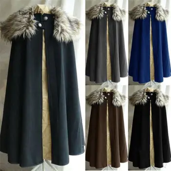 

Laipelar New 2020 Medieval Men's Winter Cape Coat Vintage Coat Gothic Style Fur Collar Cape Cloak Jon Snow Costume Coat Men
