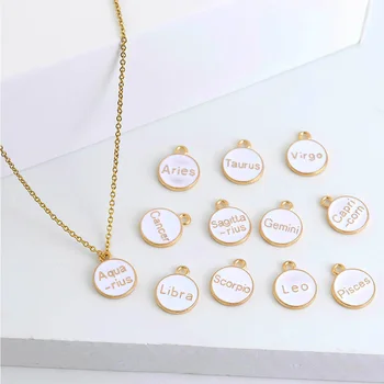 

12pcs/Lot Alloy Drip Oil Pendant Twelve Constellations Gold Rim Double-Sided Charms Diy Bracelet Jewelry Birthday Gift Hot Sale