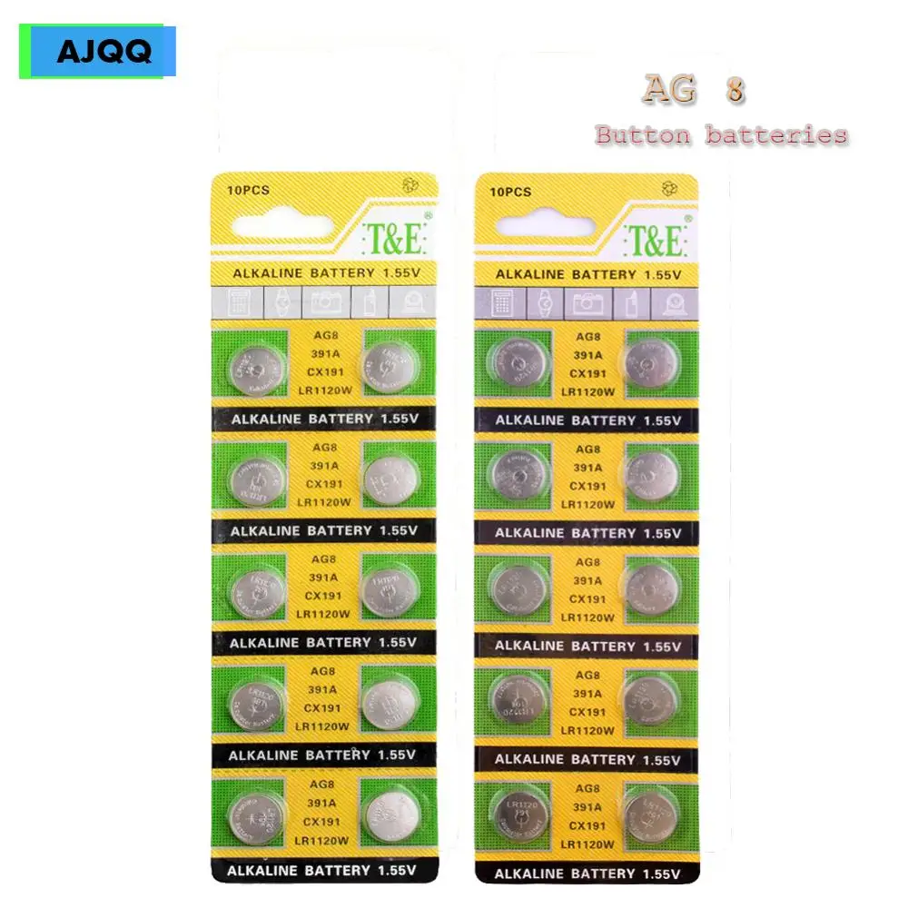 Wholesale 50PCS AG8 Button Battery 391 609 LR1120 D381 Alkaline Battery GP391 SB-AS GS8 SR1120W SR55 TR1120 Watch Toy Battery