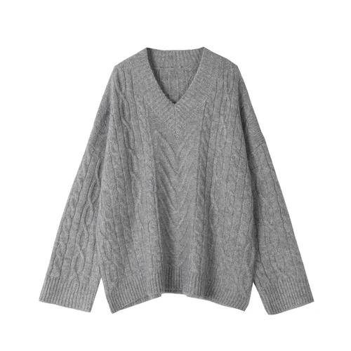 gray v-neck Высокое качество зима o-образным вырезом мохер свитер пуловер женский джемпер Топы Женская зимняя одежда Harajuku полный рукав - Цвет: gray v-neck
