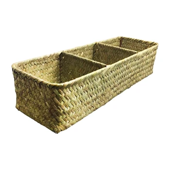 

Hand-Woven Grass Storage Rectangular Basket and Home Organizer Bins,Multifunctional Storage Organization Basket