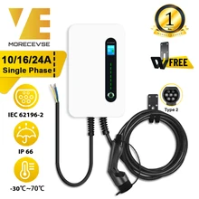 Single Phase EV Charger 10/16/24A Wallmount Electric Vehicle Charging Station Switchable Current EVSE Wallbox Type 2 Cable IEC
