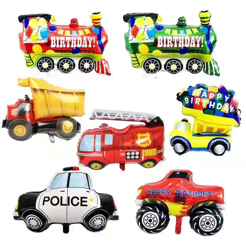 1pcCartoon Modeling Traffic Car Police Tractor Excavator Firetruck Pickup Truck Train Children's Toy Aluminum Film Balloon | Дом и сад